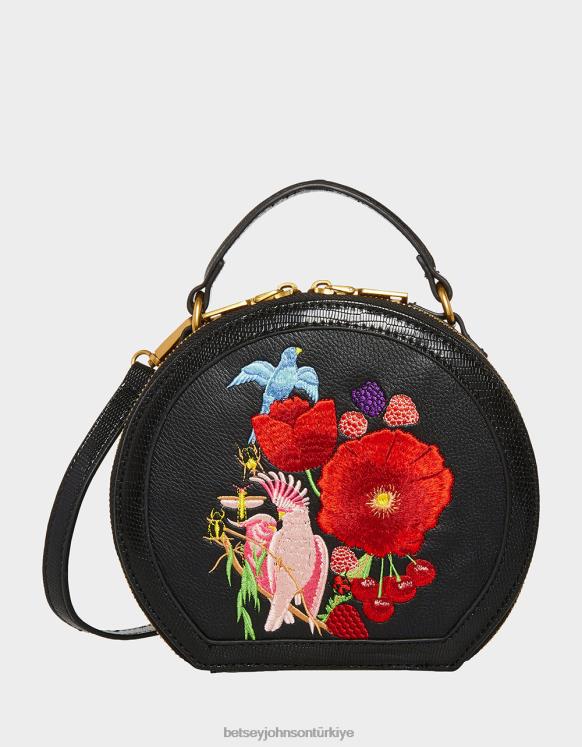 vintage işlemeli şapka kutusu crossbody siyah N26HX234 kadınlar Betsey Johnson Aksesuarlar
