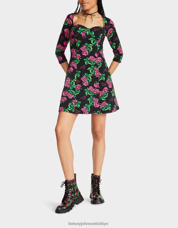 80. bash korse reglan elbise güller N26HX290 kadınlar Betsey Johnson Giyim