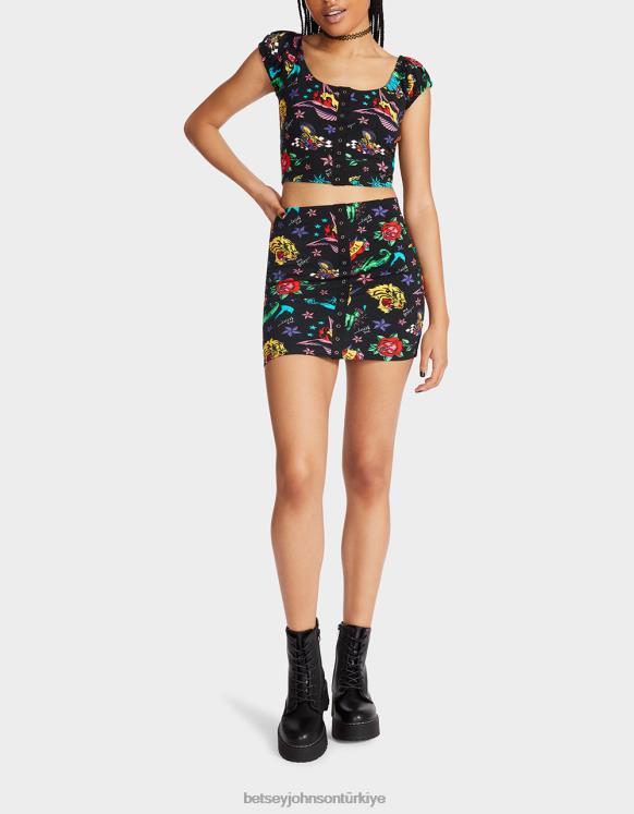 80th bash çıt çıt önü mini etek dövmesi dövme fiyatları N26HX288 kadınlar Betsey Johnson Giyim