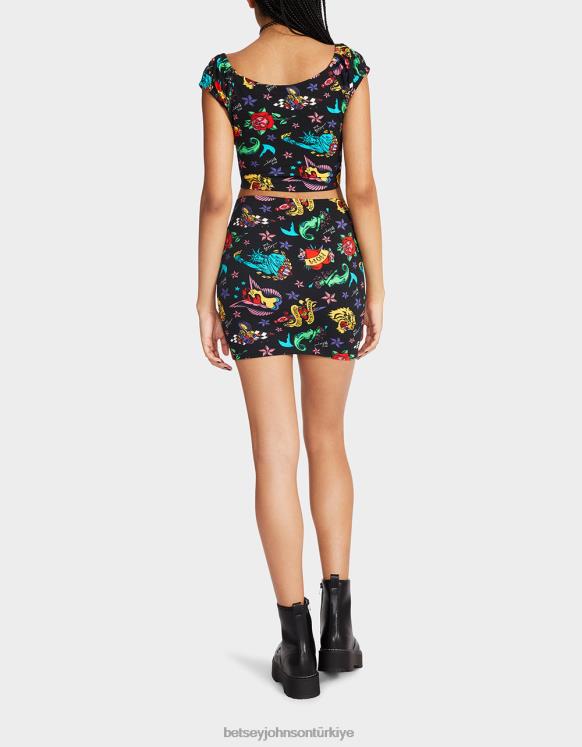 80th bash çıt çıt önü mini etek dövmesi dövme fiyatları N26HX288 kadınlar Betsey Johnson Giyim