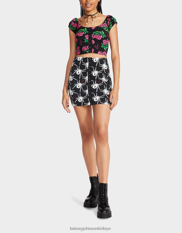 80th bash çıt çıt önü mini etek siyah beyaz N26HX297 kadınlar Betsey Johnson Giyim