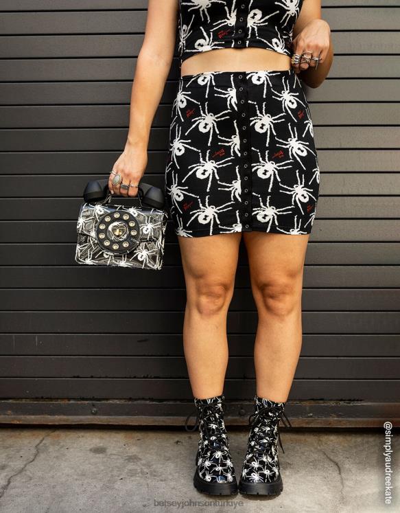 80th bash çıt çıt önü mini etek siyah beyaz N26HX297 kadınlar Betsey Johnson Giyim