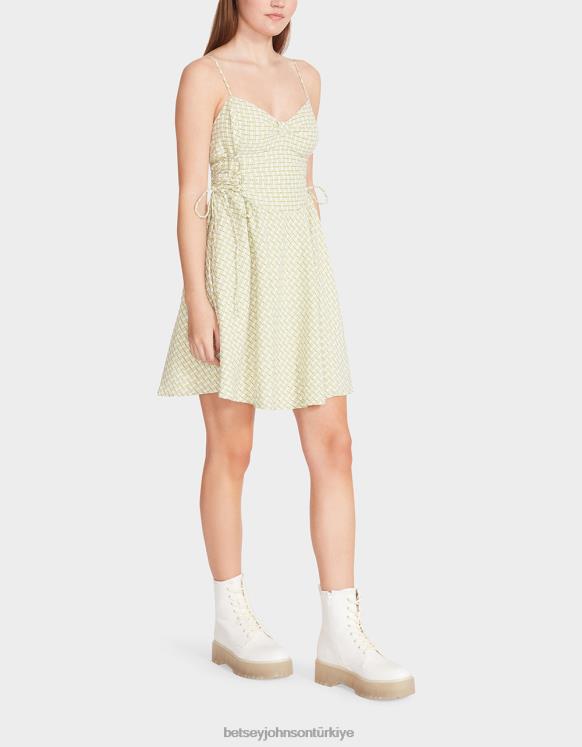 bella fraklı puantiyeli mini elbise kireç N26HX299 kadınlar Betsey Johnson Giyim