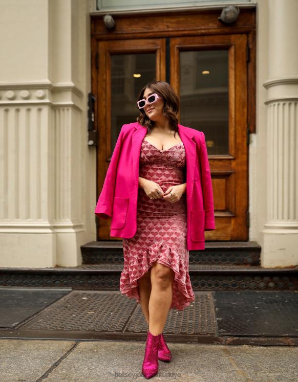 burnout kadife kalpli midi elbise pembe N26HX308 kadınlar Betsey Johnson Giyim