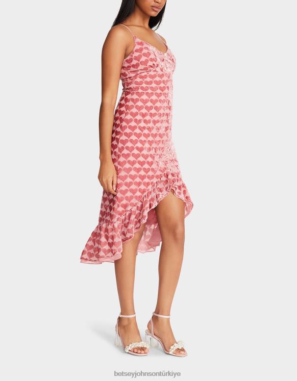 burnout kadife kalpli midi elbise pembe N26HX308 kadınlar Betsey Johnson Giyim