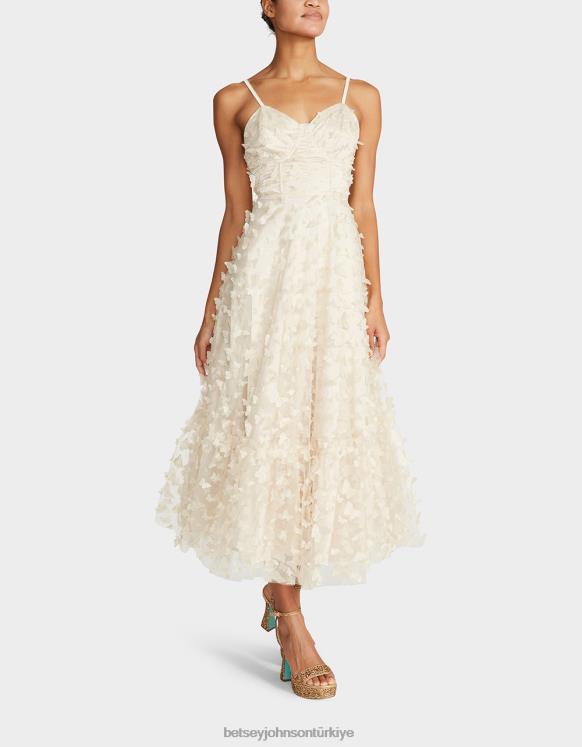 güzel kelebek maksi elbise krem N26HX273 kadınlar Betsey Johnson Giyim