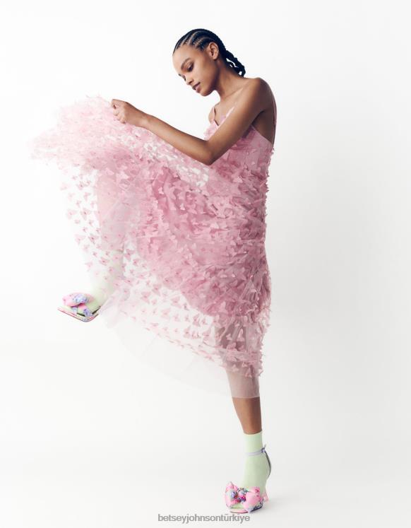 güzel kelebek maksi elbise pembe N26HX268 kadınlar Betsey Johnson Giyim