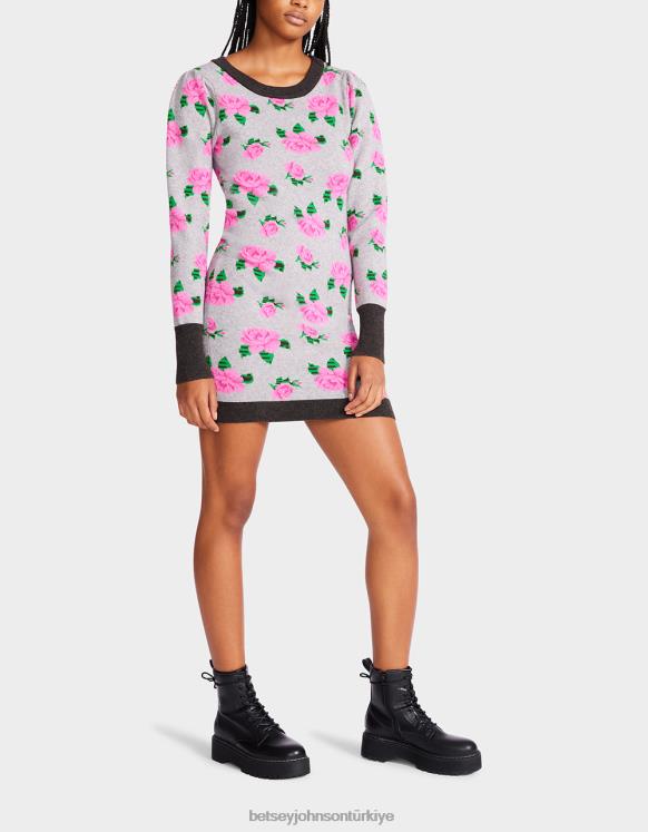 neon gül jakarlı kazak elbise gri N26HX298 kadınlar Betsey Johnson Giyim