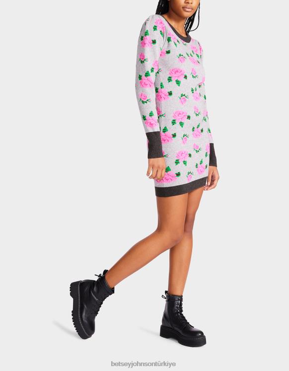 neon gül jakarlı kazak elbise gri N26HX298 kadınlar Betsey Johnson Giyim