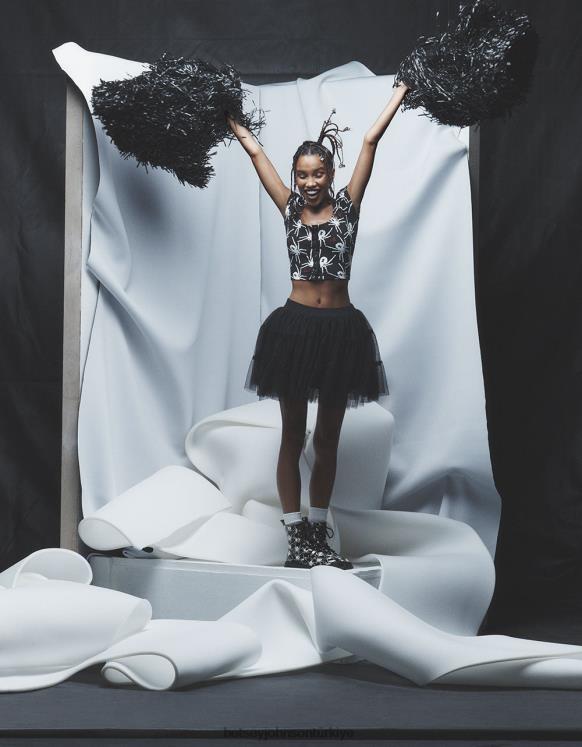 80. parti kısa kollu kabarık kollu top siyah beyaz N26HX291 kadınlar Betsey Johnson Giyim