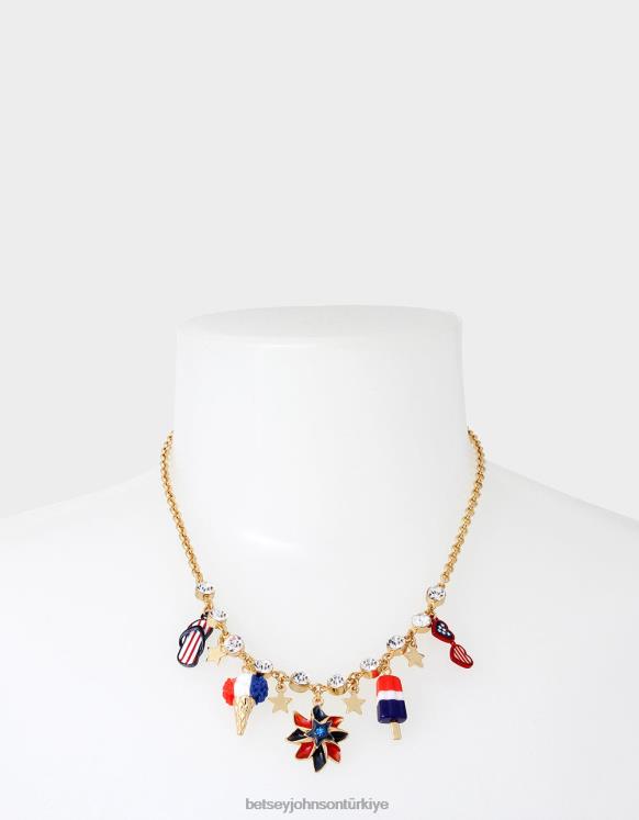 4 temmuz fırıldak kısa kolye Kırmızı - Beyaz - Mavi N26HX331 kadınlar Betsey Johnson takı