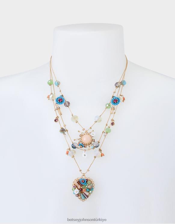 karışık çiçek kalp illüzyon kolye çok N26HX324 kadınlar Betsey Johnson takı